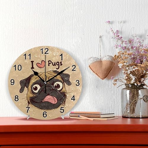 Miniatura 2 de Lindo reloj de círculo redondo de carlino divertido, reloj de pared decorativo con pilas, relojes de pared modernos decorativos