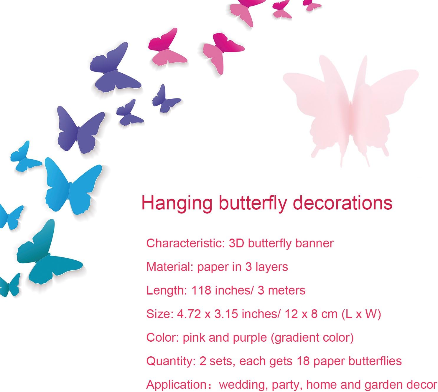 Download Buy Blulu 2 Pieces 3d Paper Butterfly Banner Hanging Decorative Garland For Wedding Baby Shower Birthday And Theme Decor 118 Inches Long Pink And Purple Online In Turkey B07fcd2jb5