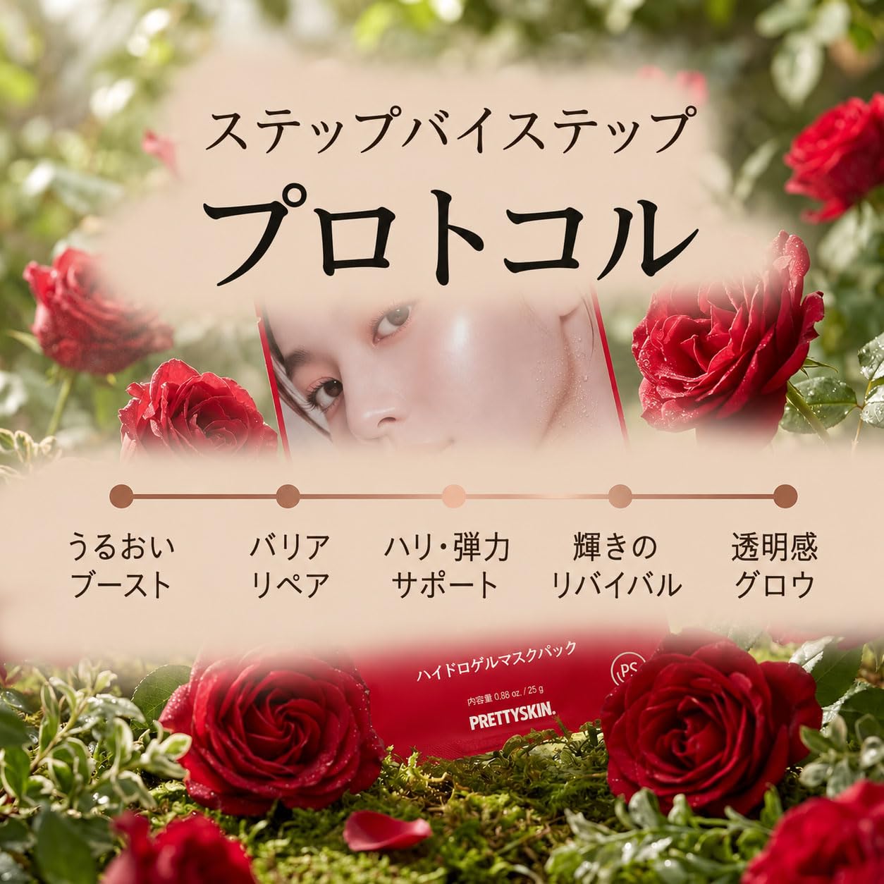 Amazon.co.jp: PRETTYSKIN ローズPDRN ハイドロゲルマスク 25g×4枚