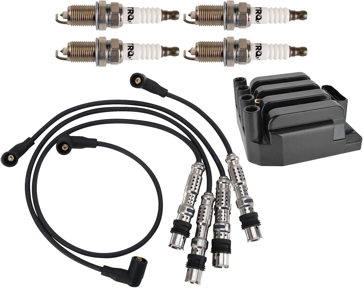 TRQ Ignition Coil and Spark Plug Kit 6 Piece Iridium Spark Plugs Compatible with 2001-2005 Volkswagen Beetle 2001-2006 Golf 2001-2005 Jetta