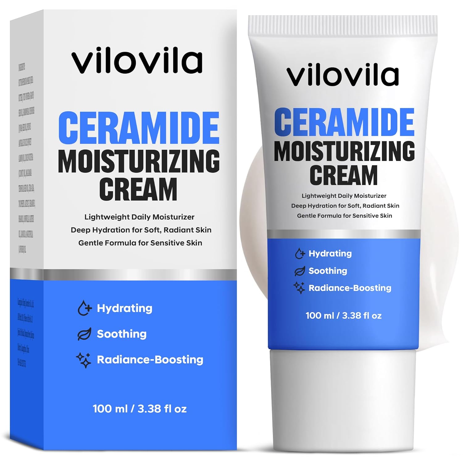 Ceramide Facial Moisturizing Cream, Hydrating Face Moisturizer for Women, Gentle Moisturiser for Sensitive Skin, Daily Skin Nourishment and Softening, Lightweight Cream to Restore Radiance