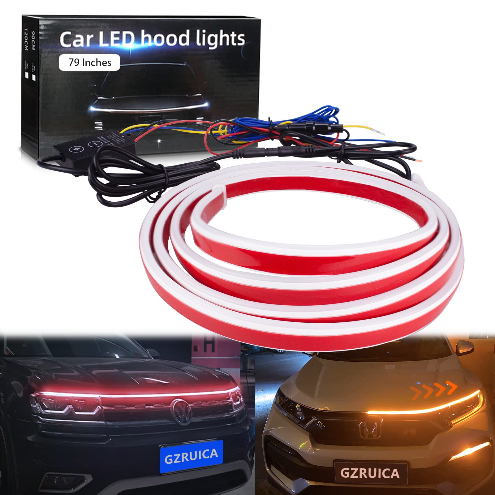 Car Hood Light Strip 180CM White Exterior Car LED Strip Lights for Hood Flexible Waterproof Dynamic Scan DC12V Daytime Running Lights for Cars, SUVs, Trucks — view 32