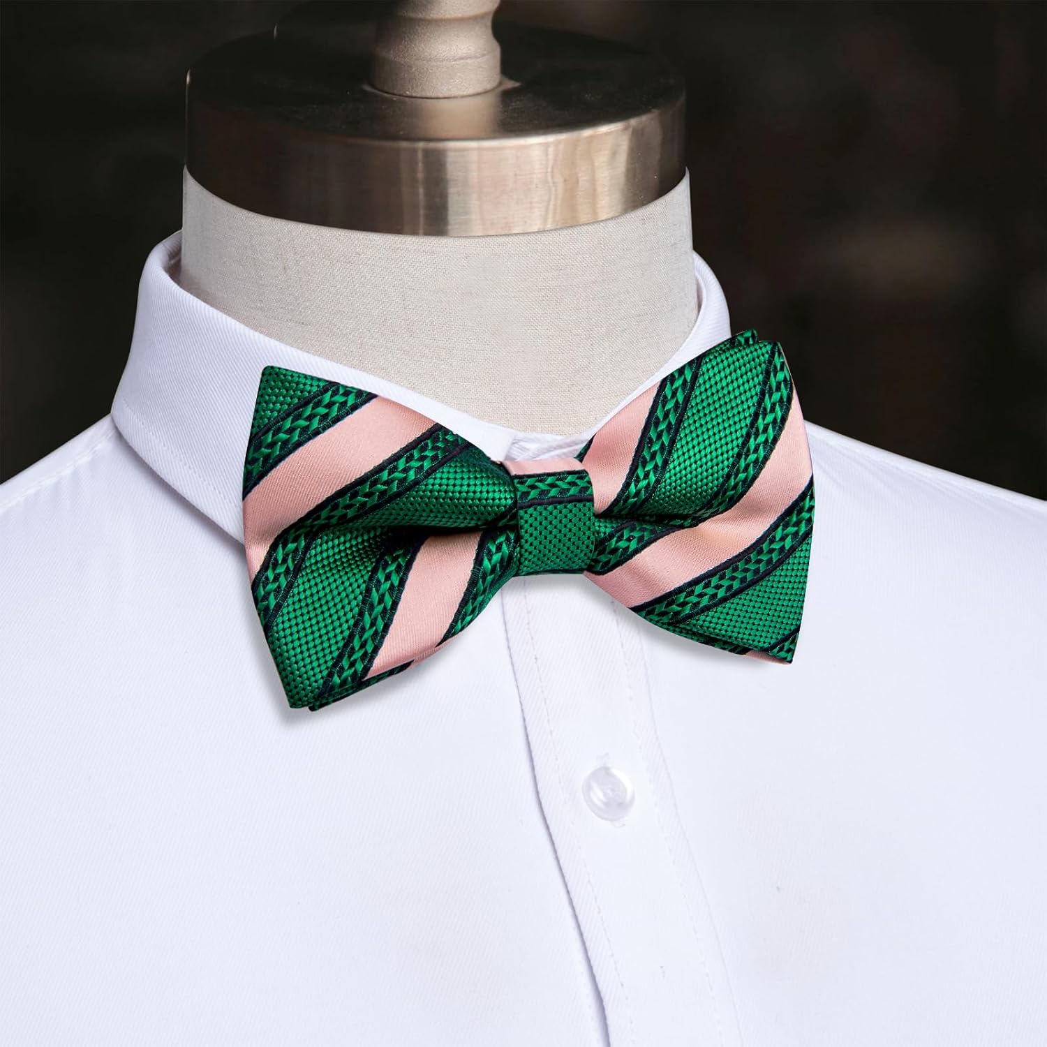 Silk Bow Tie Set for Men Striped Pre-tied Tuxedo Bowties Pocket Square Cufflinks Adjustable Wedding Prom Party - Image 3