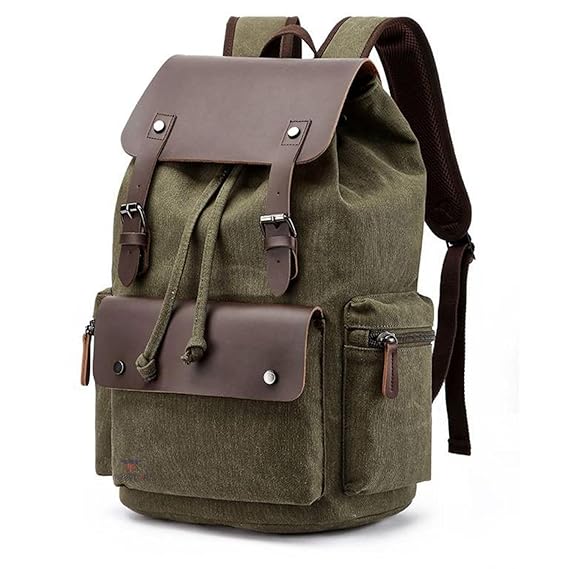 TOURTIER Canvas Travel Daypack Drawstring Backpack Flip Bag Retro Laptop Bag for Men Women