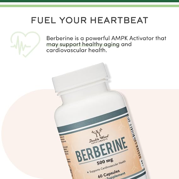 Berberine Supplement 500mg, High Purity 97% HCl, 60 Capsules (Third Party Tested, Non-GMO, Gluten Free, Vegan Safe) AMPK Activator - Berberine HCL for Cardiovascular Health by Double Wood