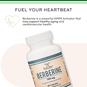 Berberine Supplement 500mg, High Purity 97% HCl, 60 Capsules (Third Party Tested, Non-GMO, Gluten Free, Vegan Safe) AMPK Activator - Berberine HCL for Cardiovascular Health by Double Wood