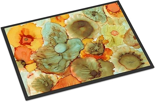 Caroline's Treasures 8959JMAT - Tapete para puerta delantera, 24 x 36 pulgadas, diseño de flores abstractas, verde azulado y naranja, para