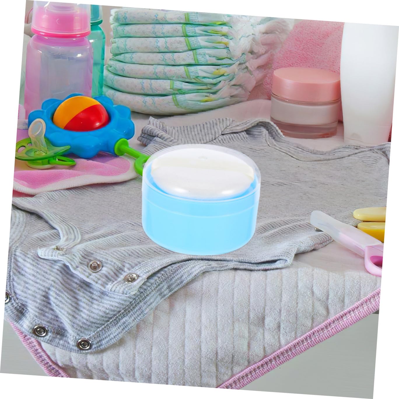 Tragbare Babypuderdose mit Bequemer Puderquaste aus Kunststoff und Textilbaumwolle Praktische Aufbewahrungsbox für Babypuder zur Täglichen Anwendung zu Hause