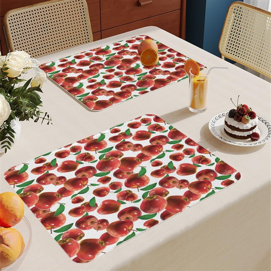 Table Mats Set Of 8 Fruit Apple Place Mats For Table Place Pvc Placemats Heat Resistant Insulation Placemats Set Of 4 Stain Resistant Table Placemats Non-Slip Dinner Mats Decor