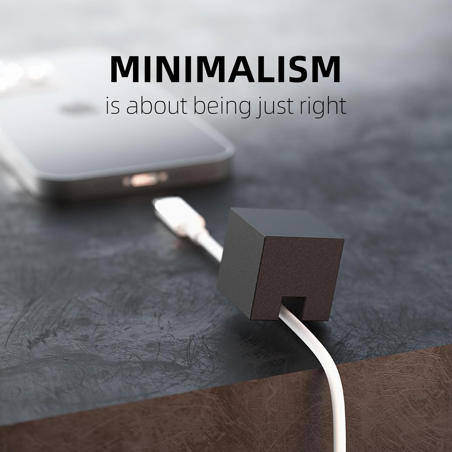 (2 PCS - Black) Metal Cord Holder, Weighted Cable Organizer or Management, Heavy Wire Keeper for Nightstand, Bedside Table, Desk - N2U Cube Cords Strap for Phone USB-C, Lightning Charger Cables