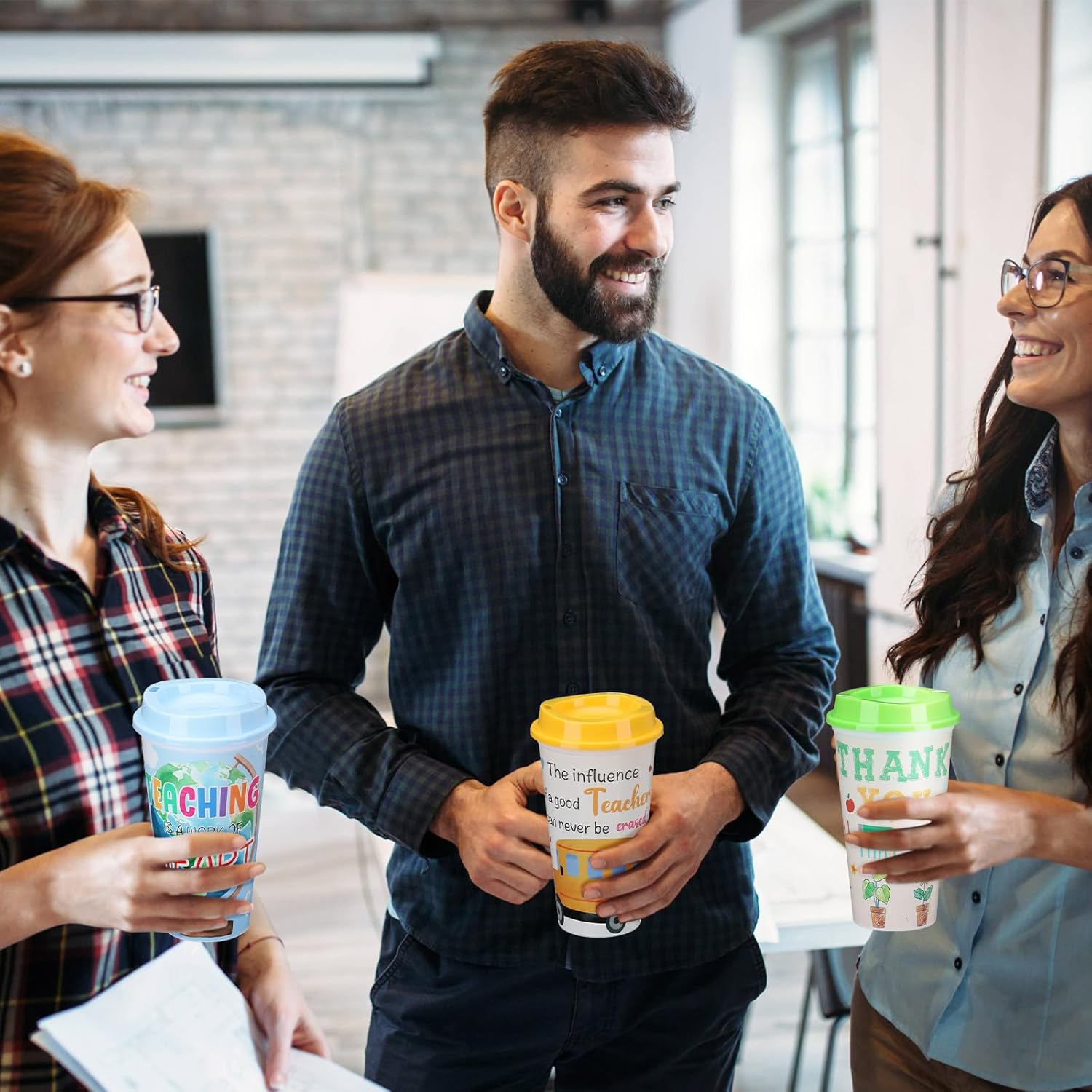 Skylety 12 Pcs Teacher Appreciation Gifts Teacher Gifts Bulk Teachers Deals Reusable Plastic Coffee Cup with Lid for Back to School Party Decorations (Vivid) - Image 6