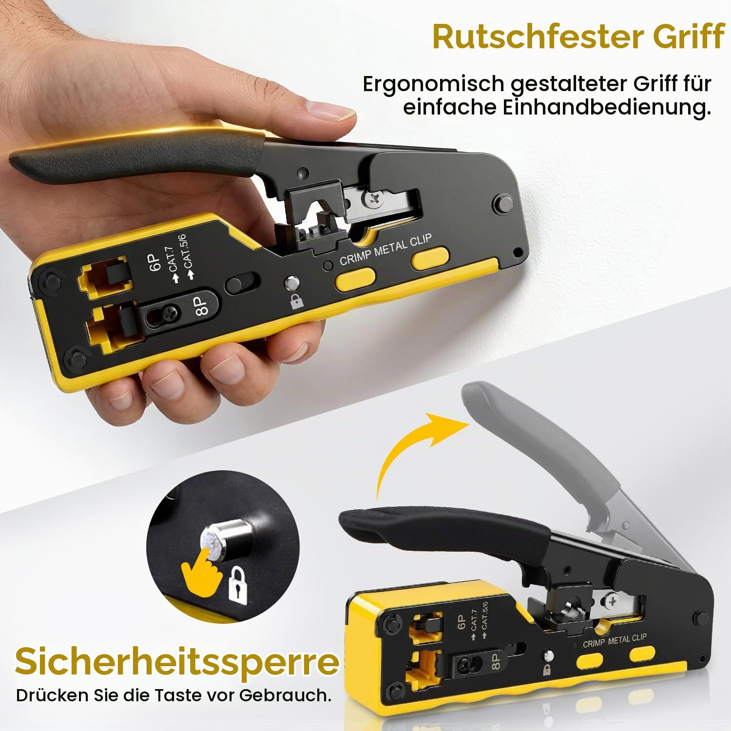 Crimpzange Set, RJ45 Netzwerk Werkzeug Set, Werkzeug Paket für Cat5 Cat6 Cat7, Lan Stecker Pass Through RJ45 Netzwerkstecker, RJ45/RJ11/RJ12 Reparaturwerkzeuge Für Profis & Heimwerker