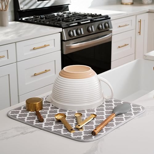 Miniatura 2 de S&T INC. Alfombra de secado de platos de microfibra reversible absorbente para cocina, 16 pulgadas x 18 pulgadas, enrejado blanco (497401)