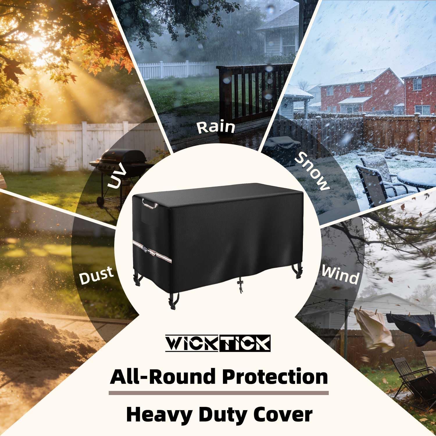 Rectangular Gas Fire Pit Table Cover 44 x 28 inch, Waterproof 600D Heavy Duty Fire Table Cover for 40 - 44 inch Patio Propane Firepit Tables - Image 4