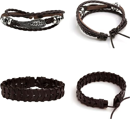 Miniatura 3 de MILAKOO 5 pulseras de cuero trenzado para hombres y mujeres, pulsera tejida ajustable