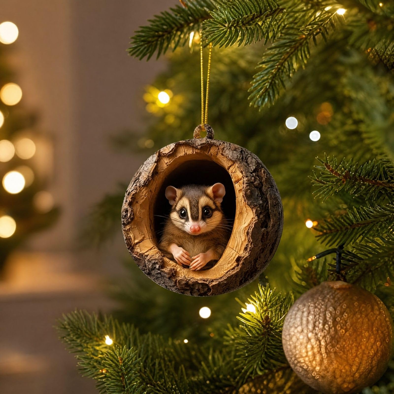 Waldtiere Eicheln Ornamente, 3D Harz Christbaumschmuck mit Tannenzapfen，3PC