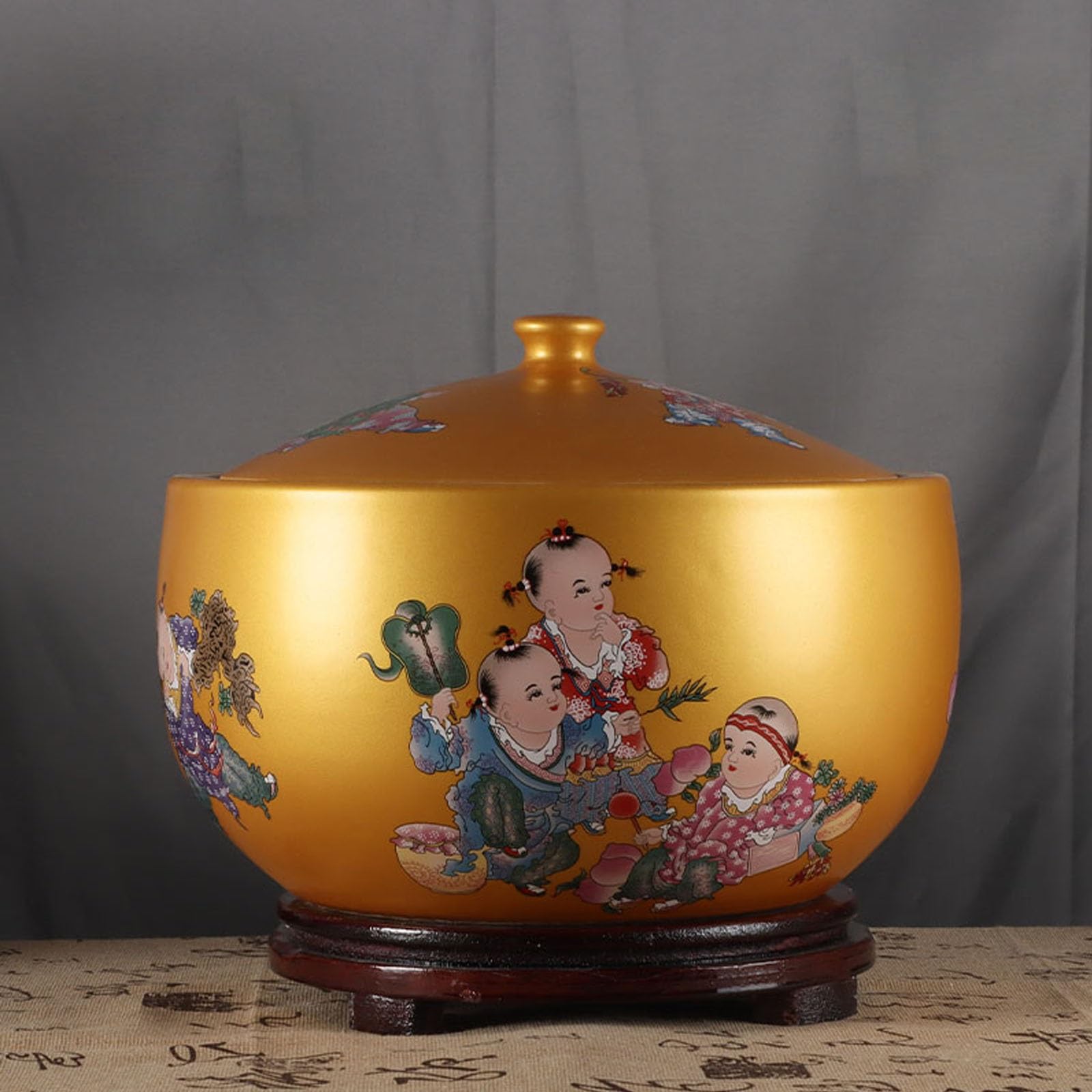 MESCXTY Ceramic Food Storage Containers With Lid Grain And Rice Container Traditional Chinese Style Jars Classic Dispensers Cylinder Lid(F,12.5kg)