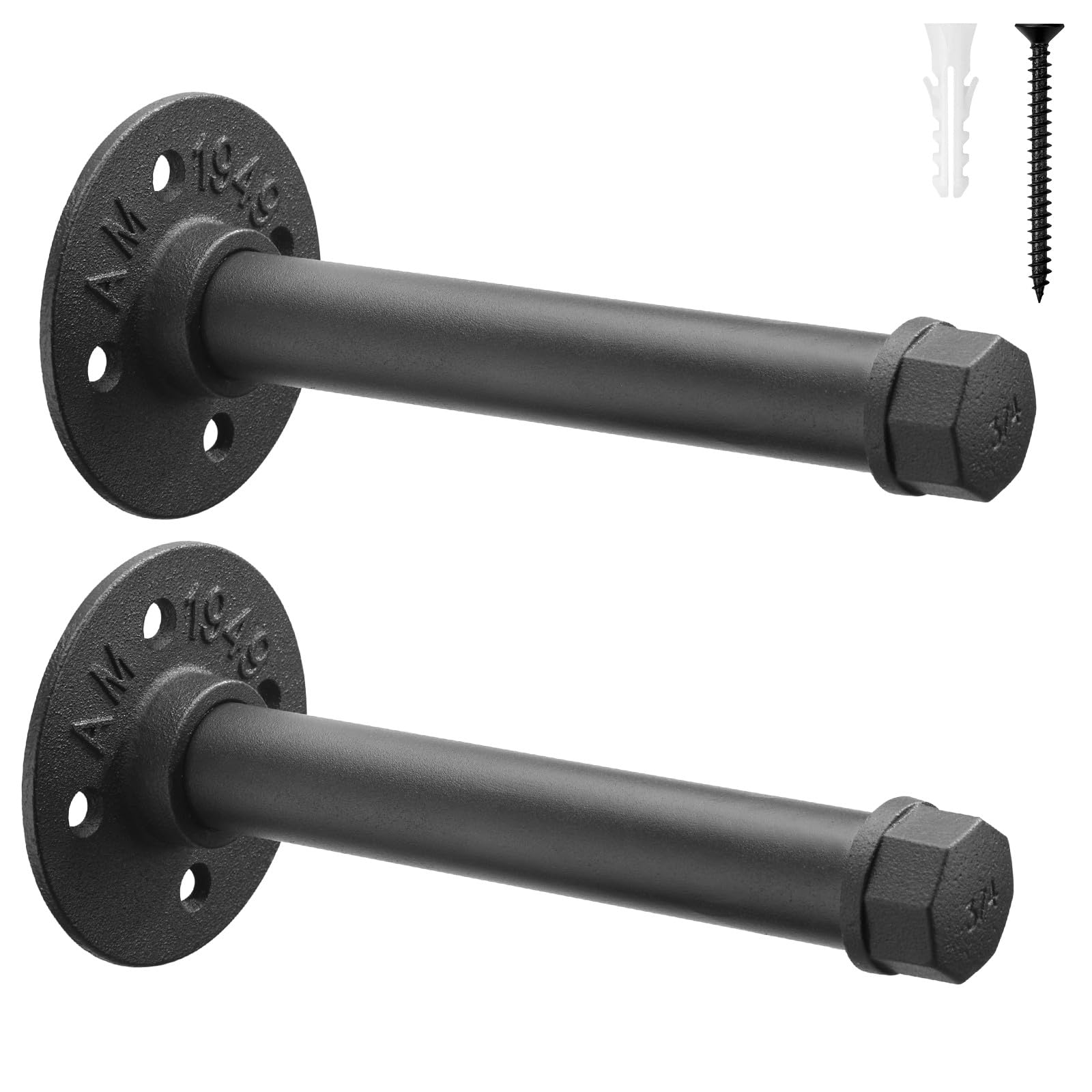 Industrial Pipe Clothing Rack 6 Inch 2 Pack Wall Mounted Clothes Rack-Pipe Shelf Brackets Heavy Duty Closet Rod