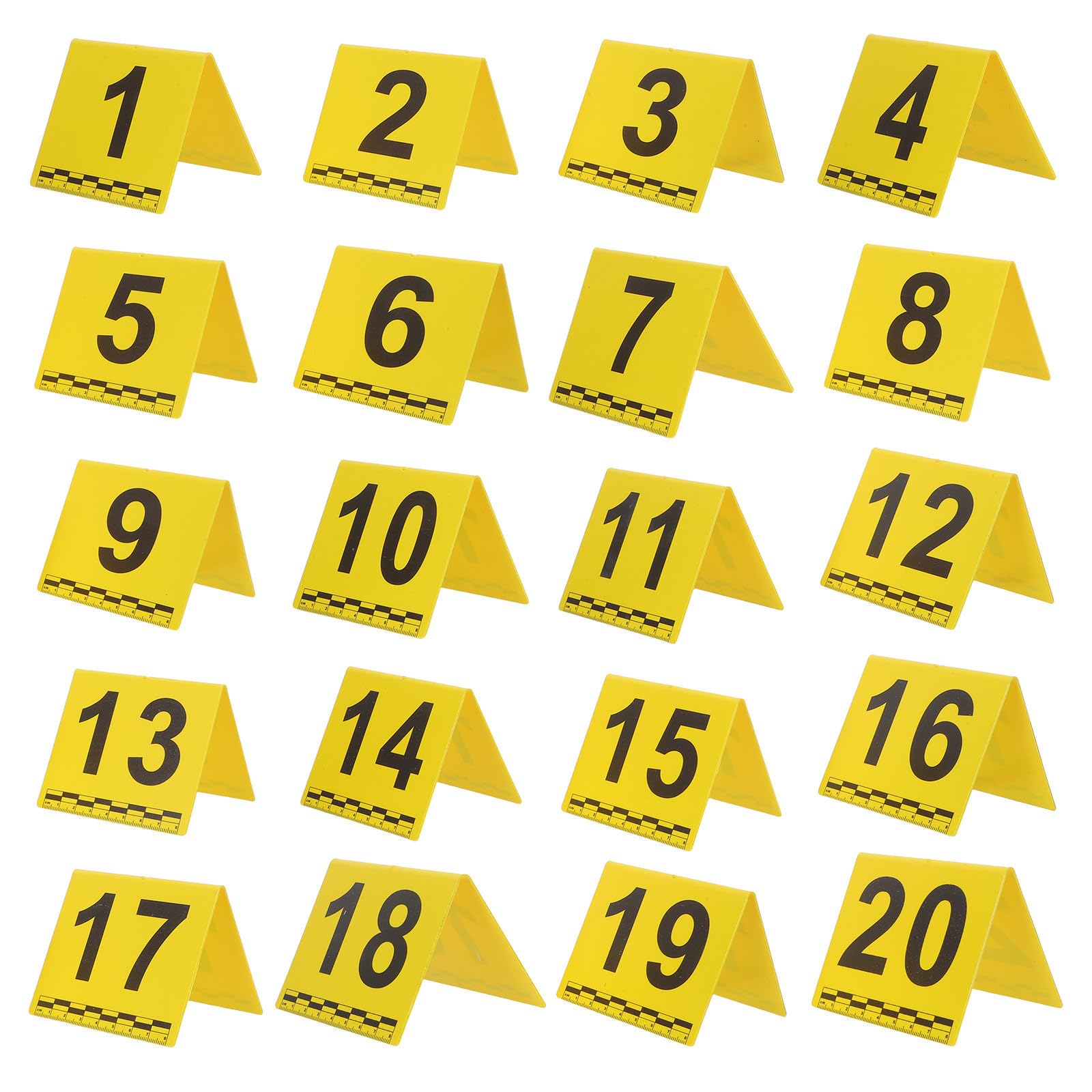 EXCEART Marcatori Numerati per Scena del Crimine in Plastica Gialla Leggera con Scala di Misurazione 7,5x7,5x7cm, Confezione da 20 Pezzi per Indagini Forensi