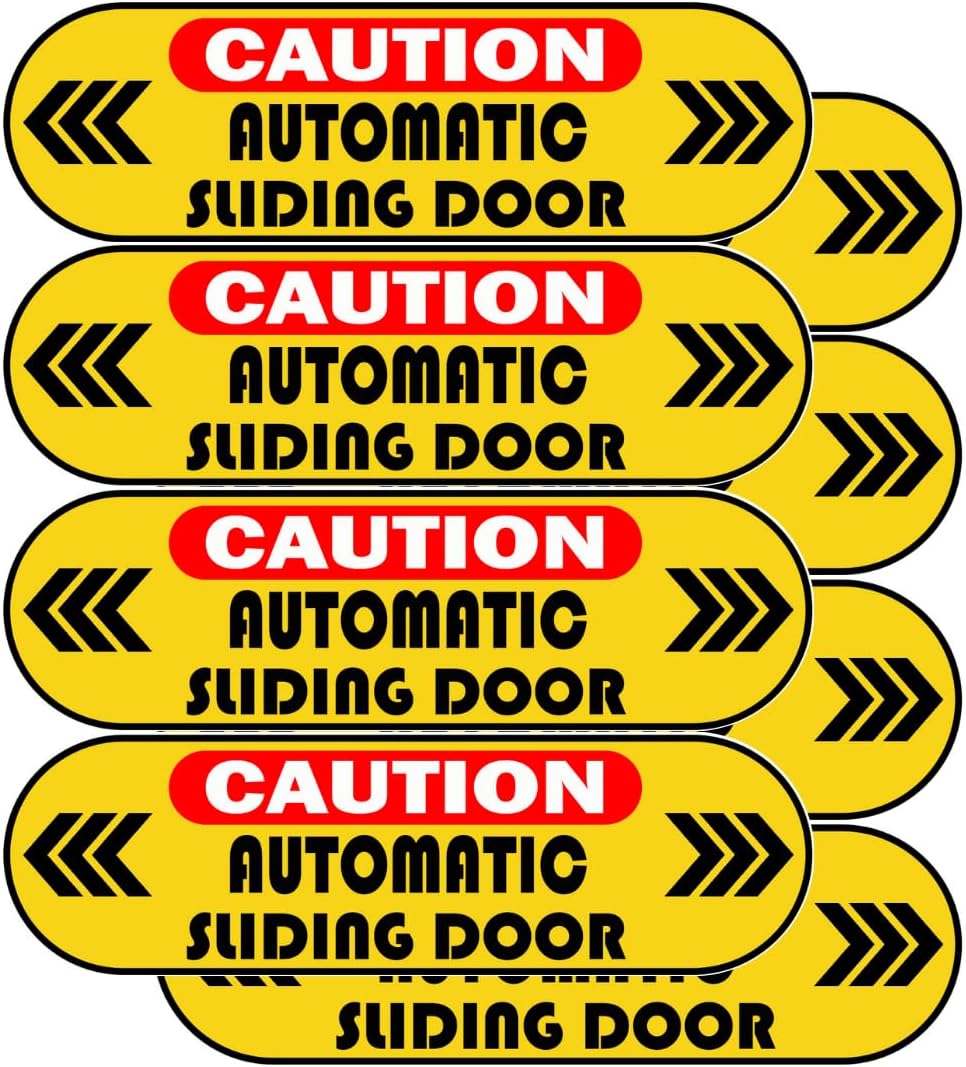 TOTOMO 8pc Caution Automatic Sliding Door Warning Sticker Sign 5" x 1.5" Two-Sided Glass Door Label Window Decal for Auto Car Van SUV Taxi Uber Lyft Rideshare