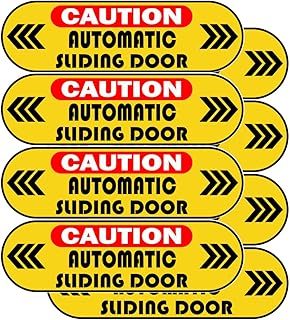 TOTOMO 8pc Caution Automatic Sliding Door Warning Sticker Sign 5" x 1.5" Two-Sided Glass Door Label Window Decal for Auto Car Van SUV Taxi Uber Lyft Rideshare