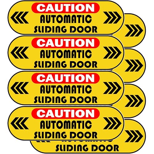 TOTOMO 8pc Caution Automatic Sliding Door Warning Sticker Sign 5" x 1.5" Two-Sided Glass Door Label Window Decal for Auto Car Van SUV Taxi Uber Lyft Rideshare