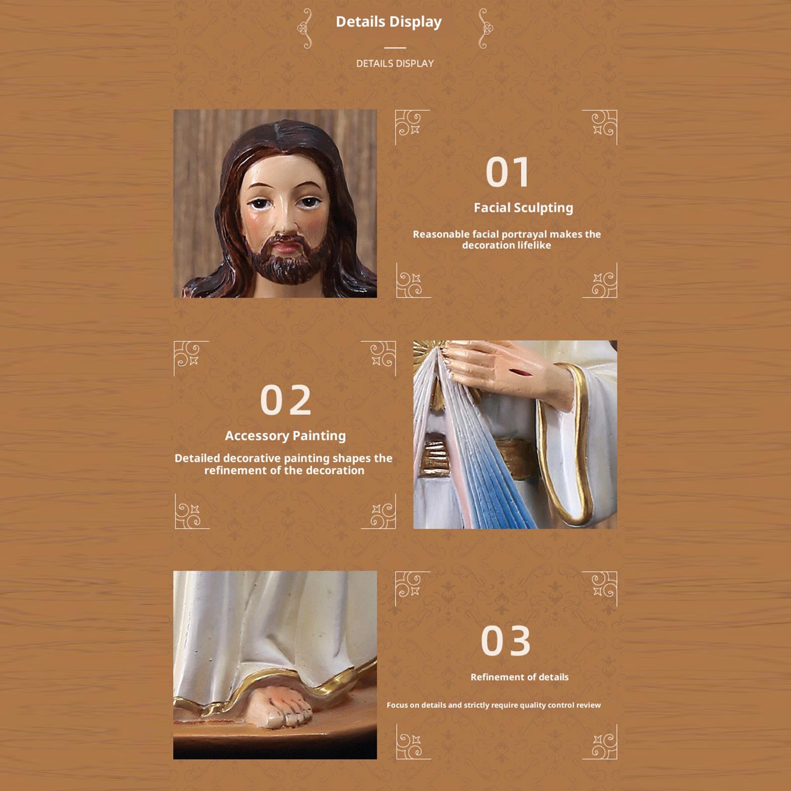 Figurki Jezusa - Święte klasyczne religijne przedmioty kolekcjonerskie 3D do domu i biura | Materiał żywiczny ze szczegółową cechą rzeźby, figurki Jezusa na biurko o eleganckim wzornictwie na wakacje
