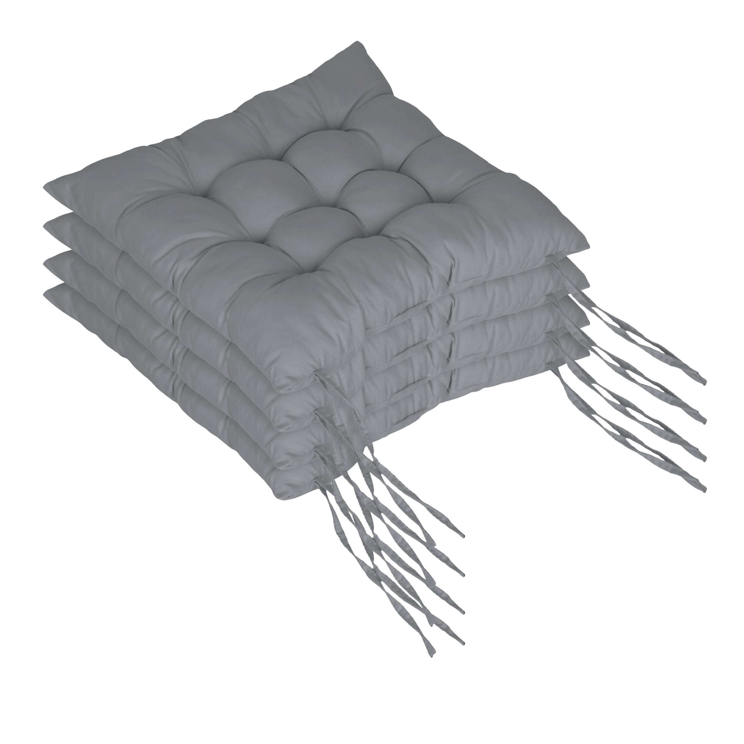 Relaxdays Cuscini per sedie, set 4, 40x40 cm, trapuntati con laccetti, interno/esterno, poliestere, grigio