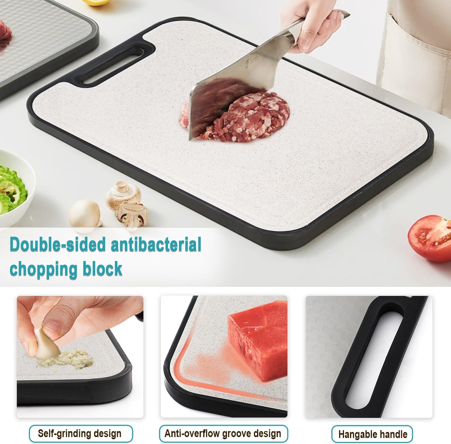 Double Sided Cutting Board 10x14 Inch - Reversible Stainless Steel & PP Plastic Chopping Board, Non-Slip Dishwasher Safe, for Meat, Vegetables, Fruits with Juice Groove