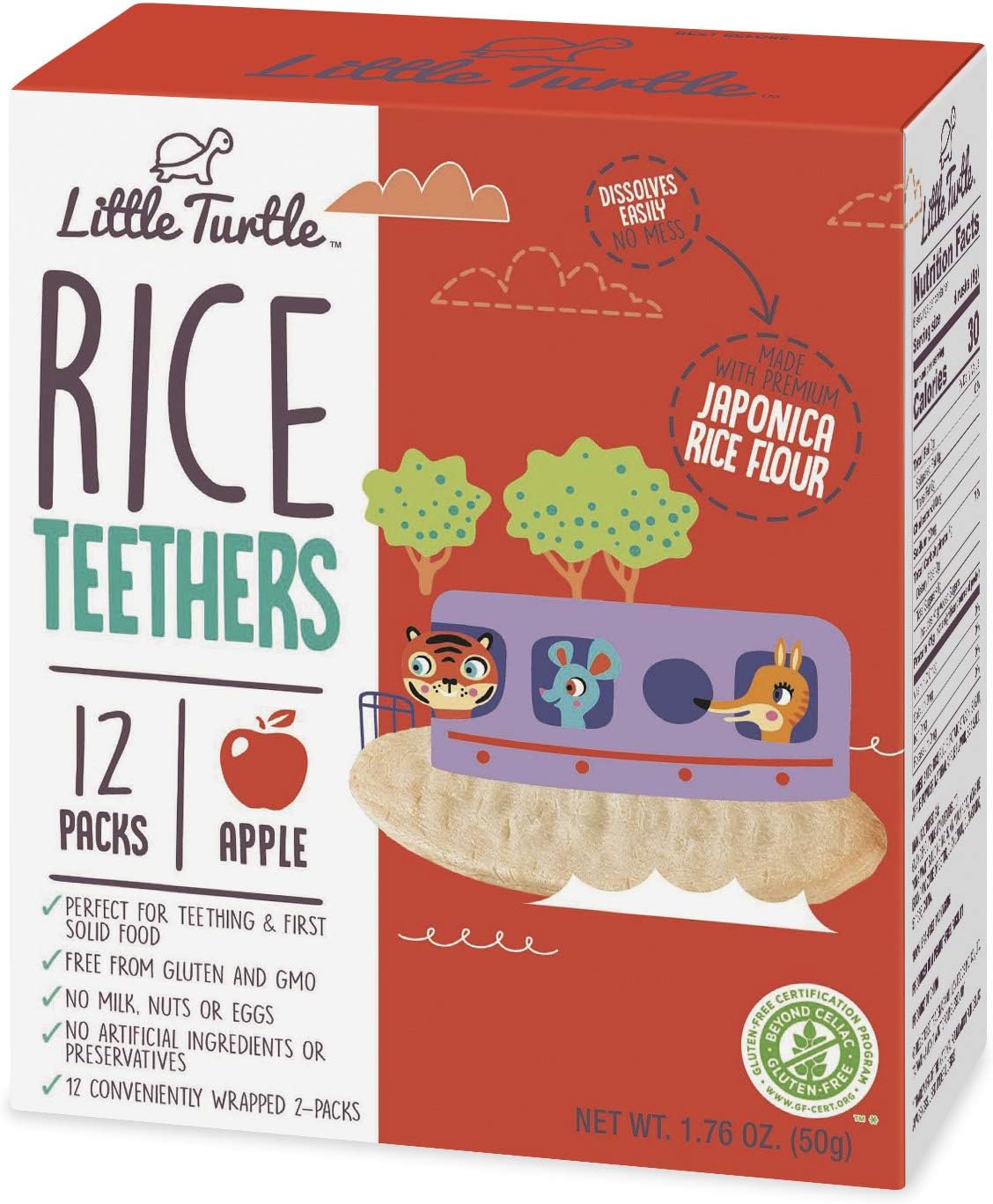 Little Turtle Rice Teethers, Apple Flavor, 12 Count (Pack of 4)