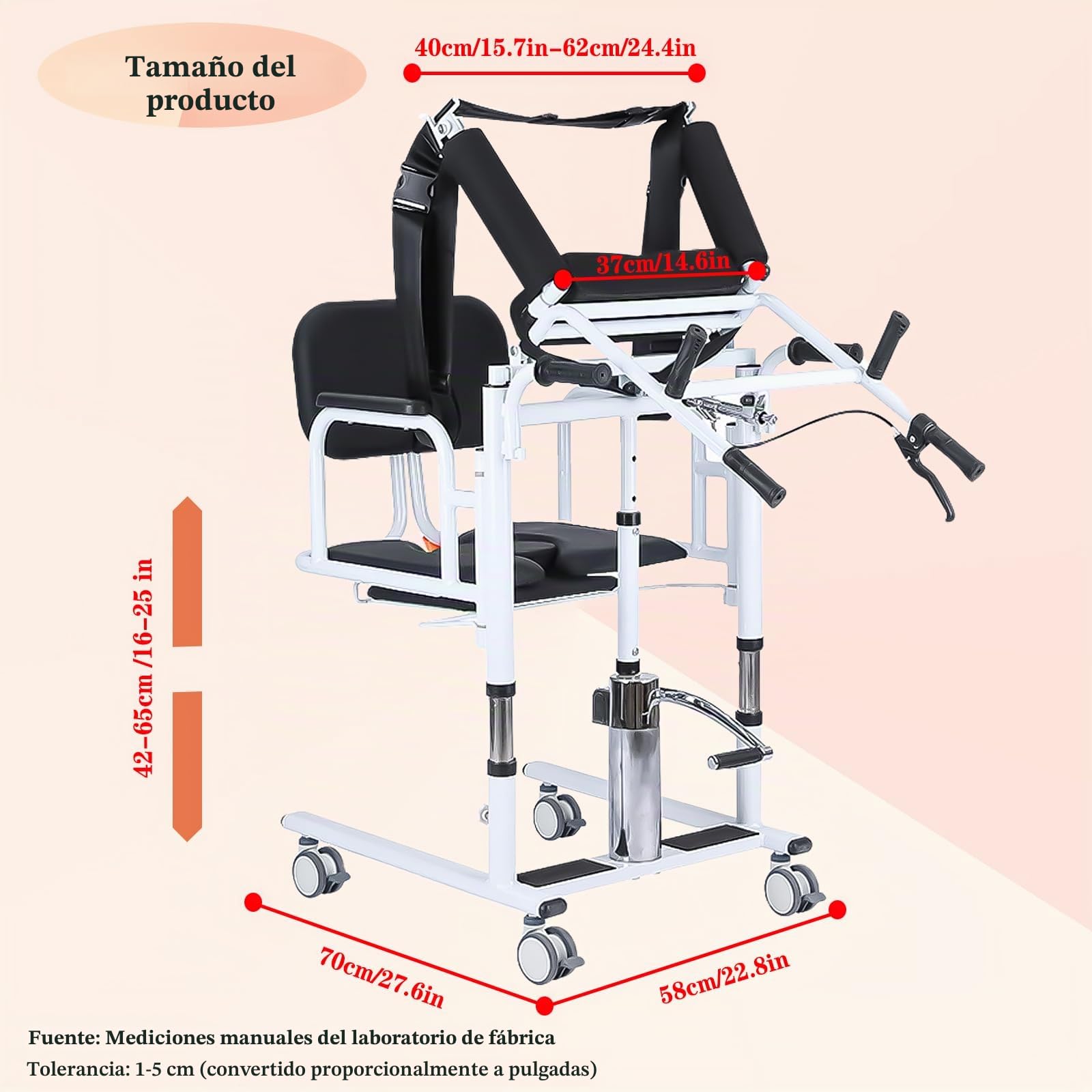 Elevador de Pacientes de Sentado a De Pie para Ancianos y Hogar, Silla de Ruedas Commode para Ducha 4 en 1 Móvil, Capacidad 200 kg Altura Ajustable 40-66 cm con Bacinilla Extraíble blue