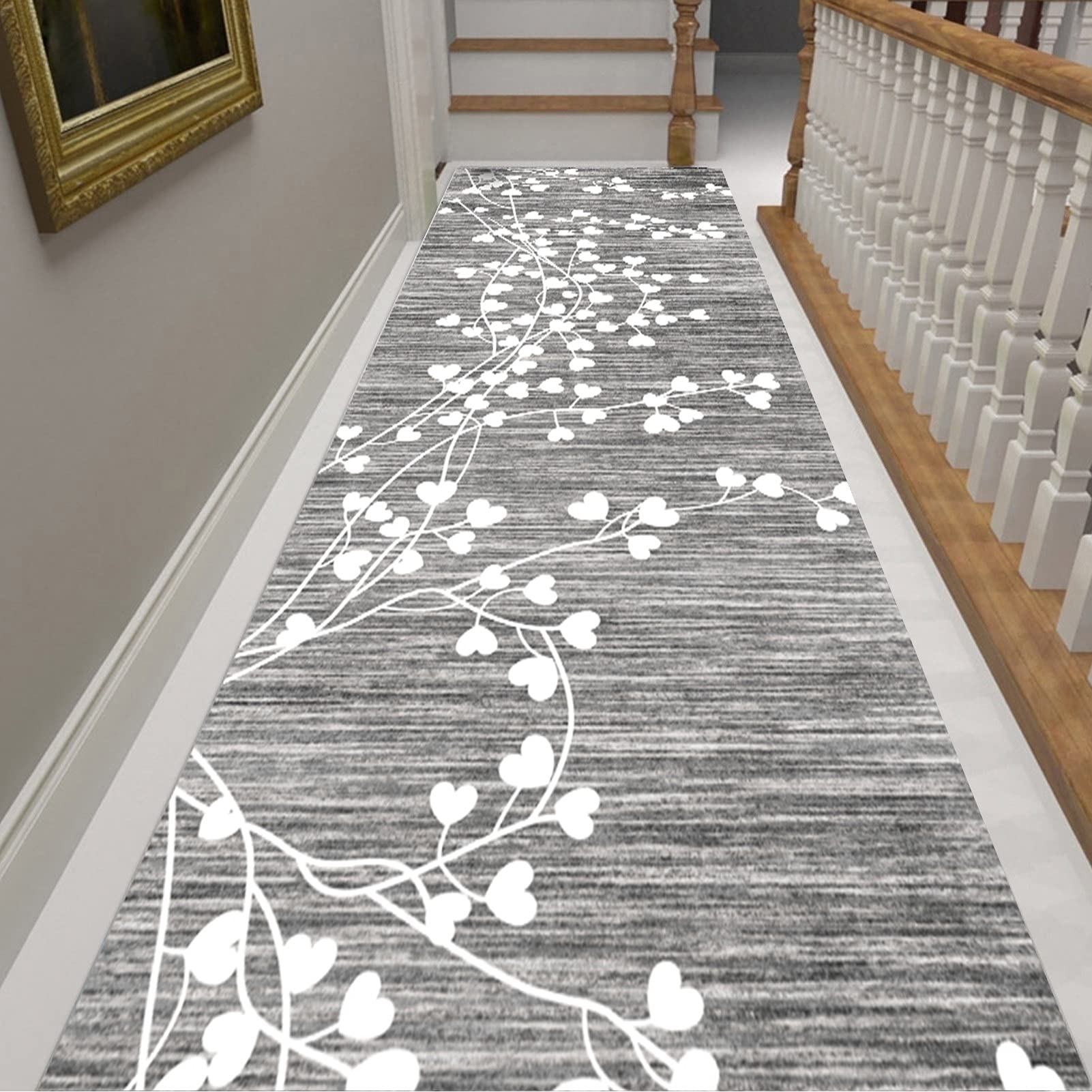 Hyeyxkk Grey Long Carpet Hallway Runner Rug With Non Slip Backing, 1M/1.5M/2M/2.5M/3M/3.5M/4M/4.5M/5M/5.5M/6M Floor Mat, Kitchen Hall Stairs Area Rugs (Size : 100X250cm/3.3Ftx8.2ft)