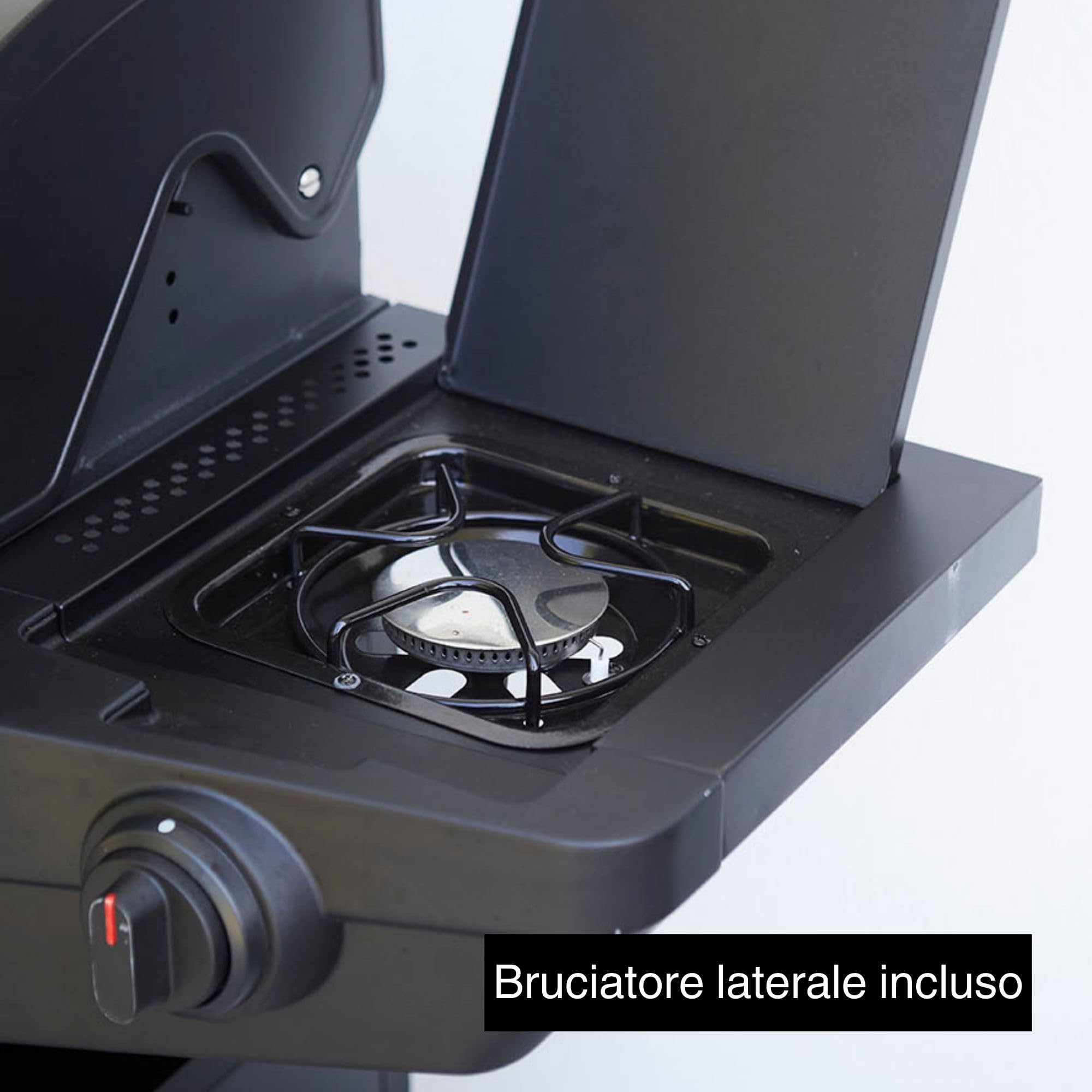 Barbecook grill gazowy Luca 412 145.4x60.3x112.3cm czarny z szafką i palnikiem bocznym