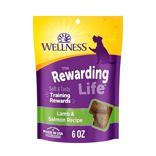 Wellness Rewarding Life Grain-Free Soft Dog Treats (Previously Wellbites), Made in USA with Natural Ingredients, Ideal for Training (Lamb & Salmon, 6-Ounce Bag)