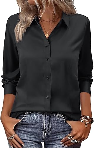 siliteelon Camisas de vestir con botones para mujer, camisas de vestir de manga larga, algodón de corte clásico