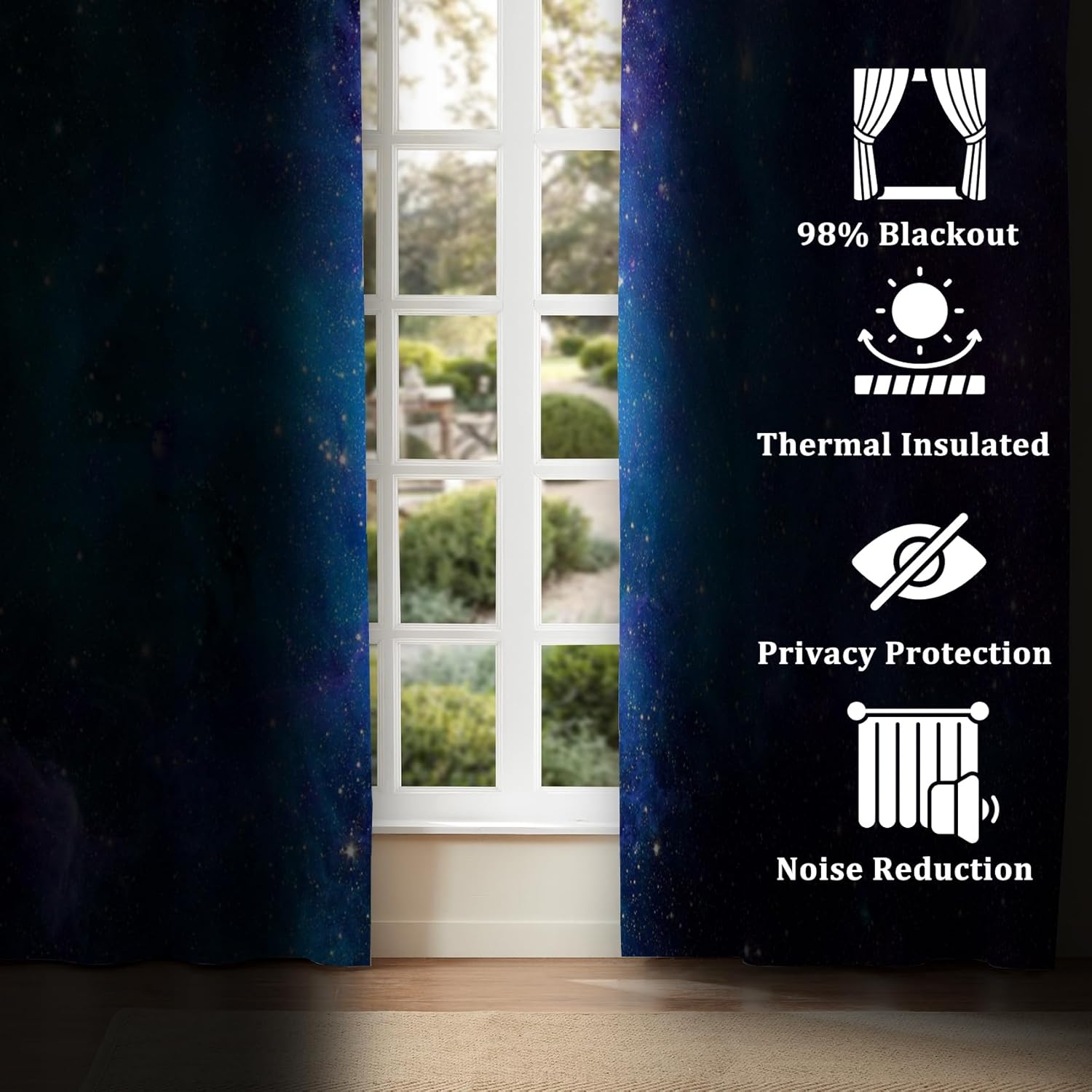Renaiss 42 x 63 Inch Galaxy Universe Kids Blackout Curtains Blue Psychedelic Planet Nebula Grommet Curtains Outer Space Universe Starry Sky Living Room Bedroom Art Window Drapes Polyester 2 Panels