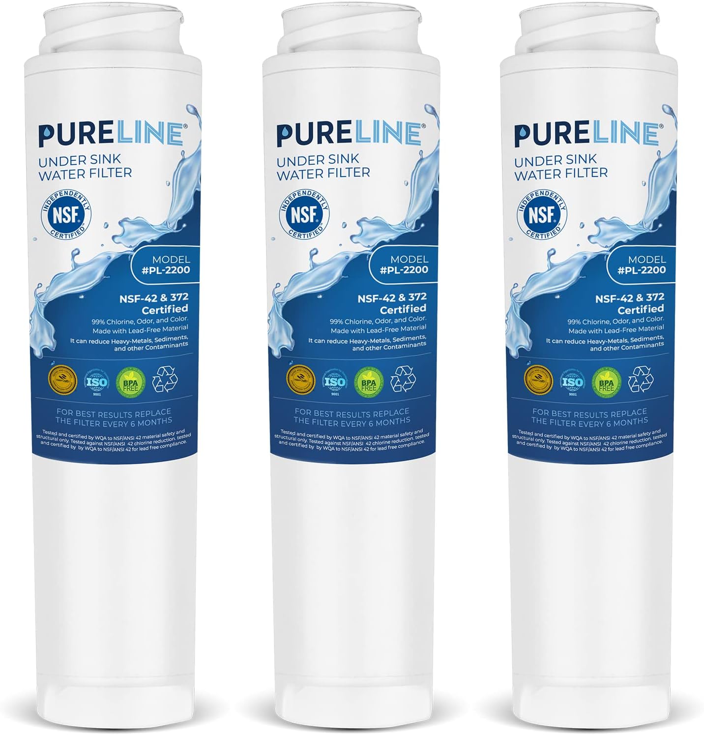 Pureline FQSLF Under Sink Water Filter Replacement. Compatible with GE FQSLF, FQROPF, GXSV65R, GXSLQR, PXRQ15RBL, PXRQ15F, PNRQ15F, PNRQ20F, PNRQ20R and PNRQ21R - Reduces Bad Taste & Odor (3 Pack)