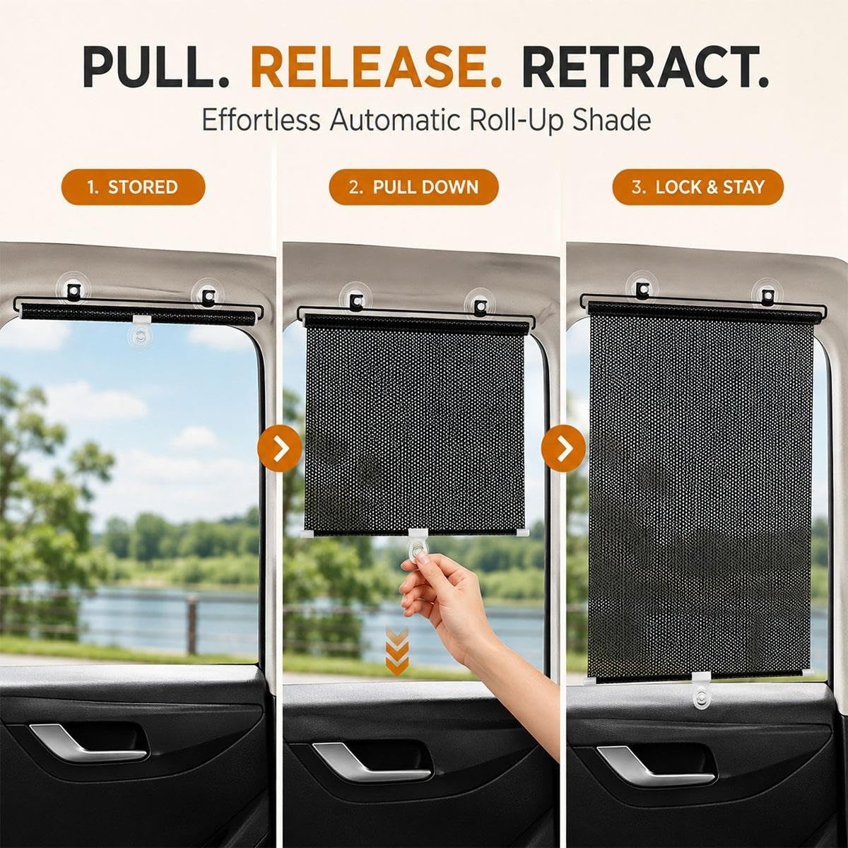 Store Enrouleur Pare-Soleil Rétractable à Ventouses, sans Perçage, Store de Fenêtre en Maille Filtrante pour Maison, Voiture, Camping-Car, Bureau, Porte Vitrée(W 70 x 100 cm)