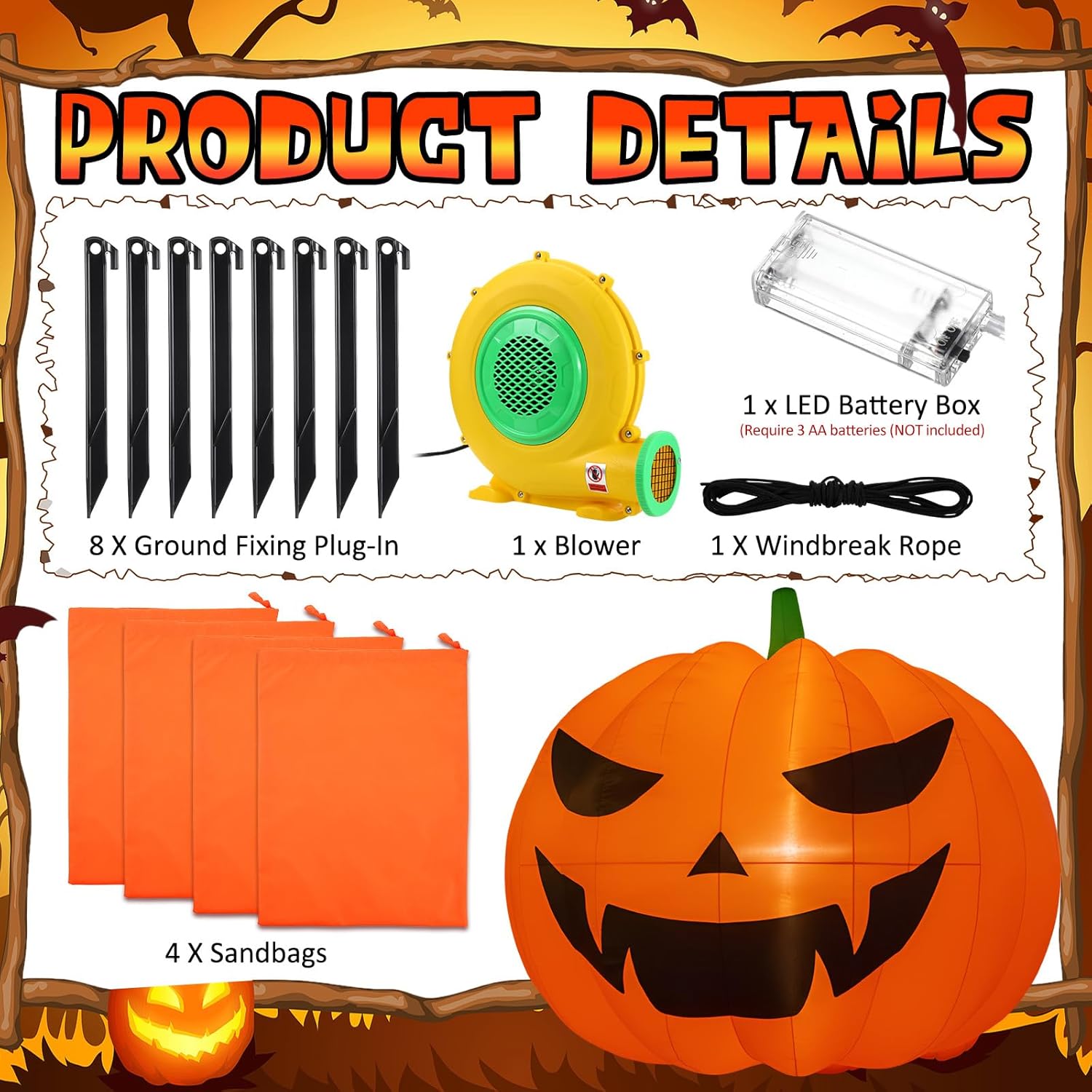 Leyndo 20Ft Giant Thanksgiving Inflatables Pumpkin Decorations Outdoor Extra Large Blow Up Pumpkin with Blower Built-in LED Lights for Party Yard Commercial Use Holiday Fall Festival Garden Lawn Decor