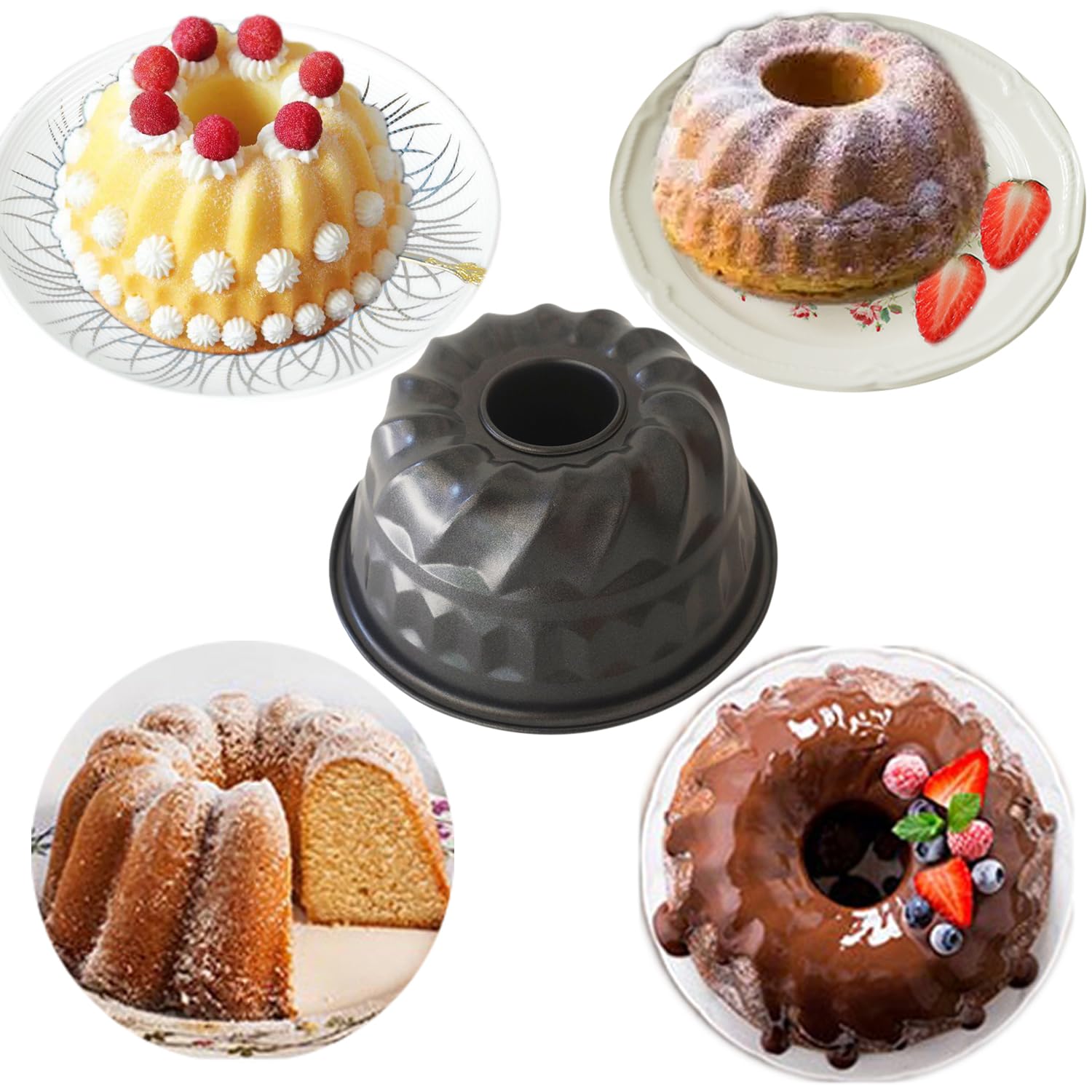 Molde pequeño Bundt para tartas de 6 pulgadas, antiadherentes para hornear, estriados para hornear, lata de tubo redondo de tamaño mediano, molde de acero al carbono para hornear libra de 3