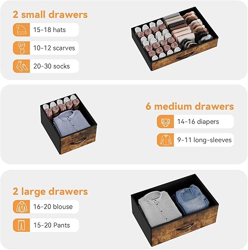 Miniatura 9 de Jojoka Soporte de TV con 10 cajones con toma de corriente para soporte de TV de 55 pulgadas de largo, mesa de consola ancha para almacenamiento de