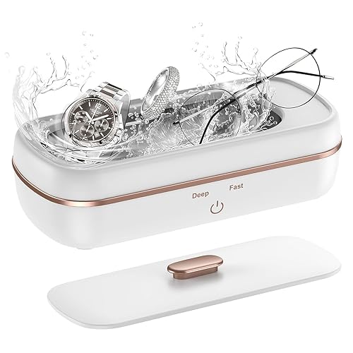 Limpiador ultrasónico de joyas, máquina de limpieza ultrasónica de lentes de 47 KHZ, portátil con dos temporizadores, limpiador de joyas de plata