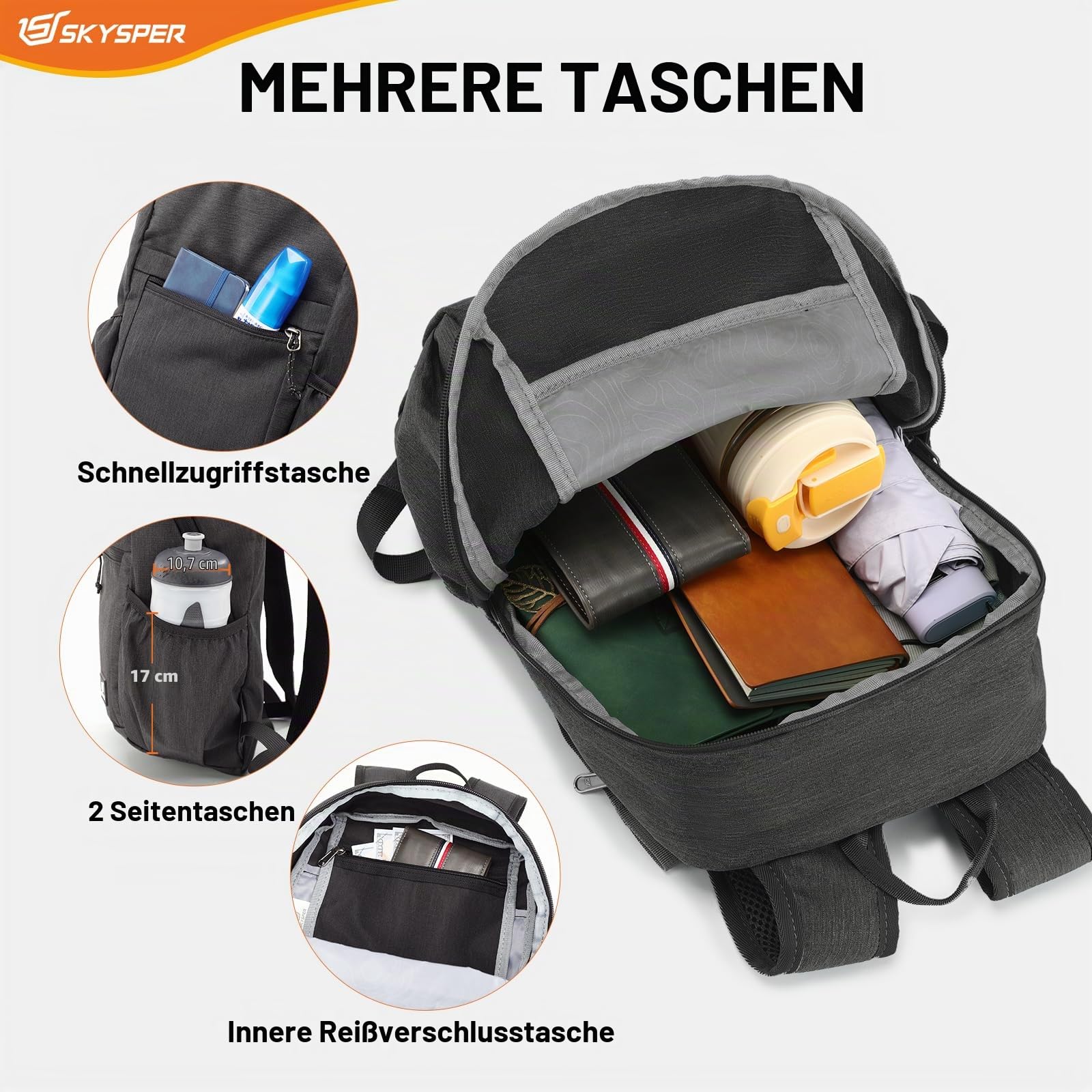 SKYSPER Faltbarer Rucksack Mit RFID-Schutz 18L, Klein Tagesrucksäcke Anti-Diebstahl Wanderrucksack Faltrucksack Leicht Faltbar Daypack für Wandern Reisen
