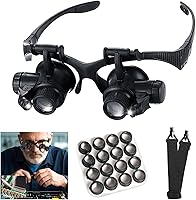 mlogiroa Head Mount Magnifying Glass with LED Light & 8 Interchangeable Lenses 2.5X-25X for Jewelry, Crafts, Electronics Repair