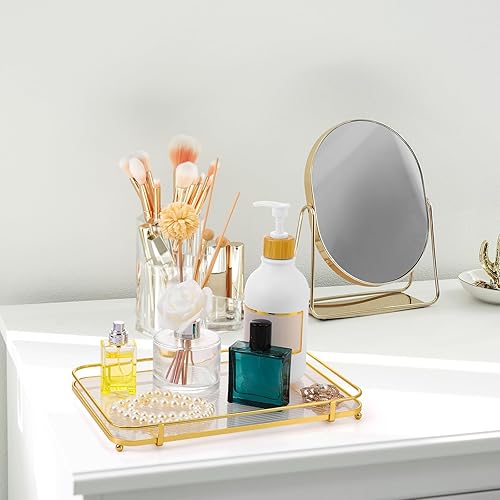 Miniatura 6 de Sliner Bandeja decorativa acrílica dorada rectangular para perfumes, bandeja de tocador para cosméticos, soporte de perfume de metal adornado para