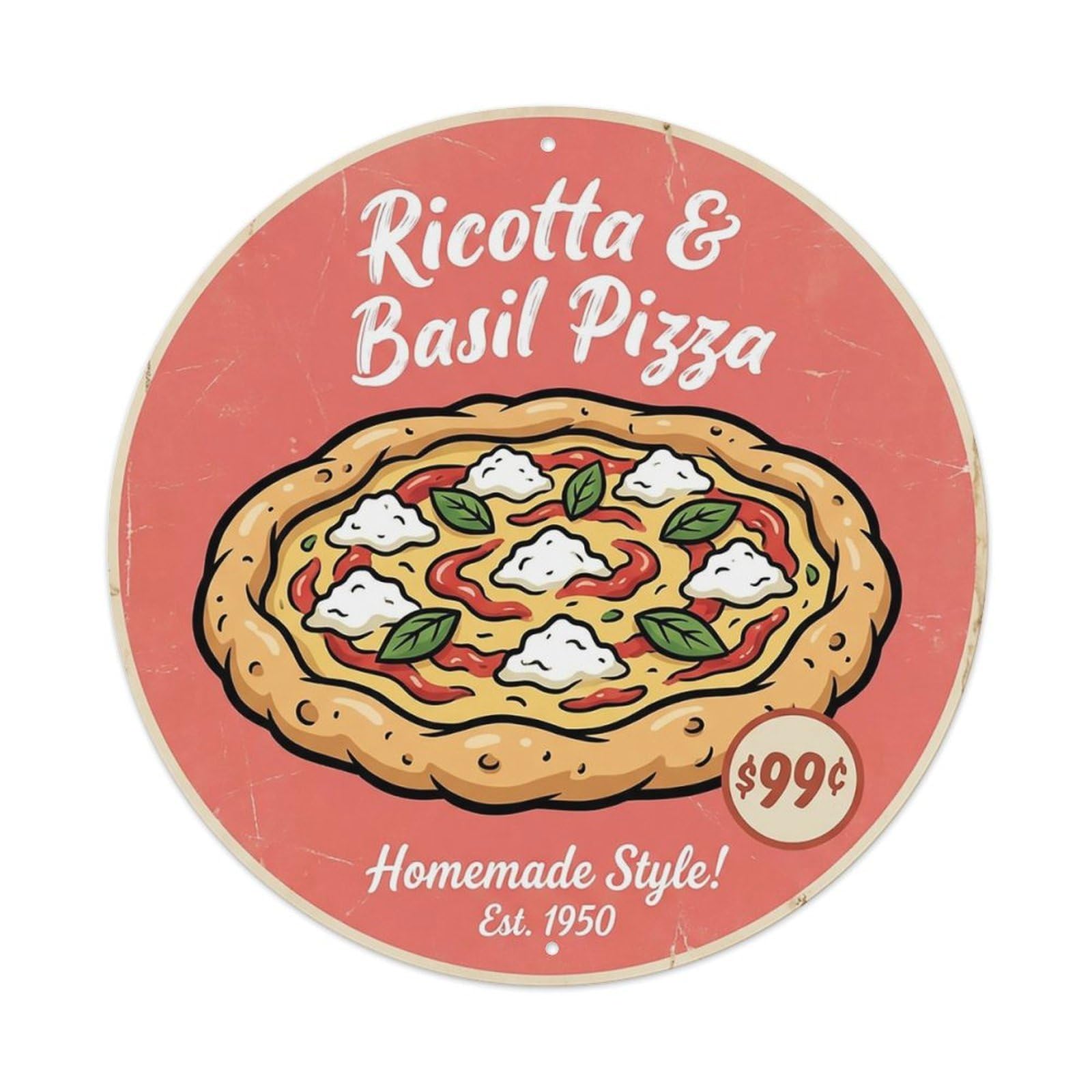 Huiyhb 8X8inch(20X20cm) Vintage Pizza Slice Italian Traditional Cuisine Ricotta Metal Tin Sign