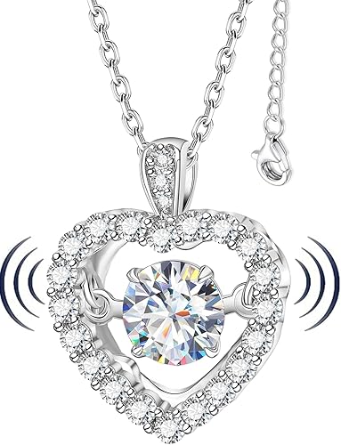 Collar de corazón de diamante bailarín para mujer, collar con dije de moissanita flotante, collar de plata de ley 925, regalo de joyería para el día