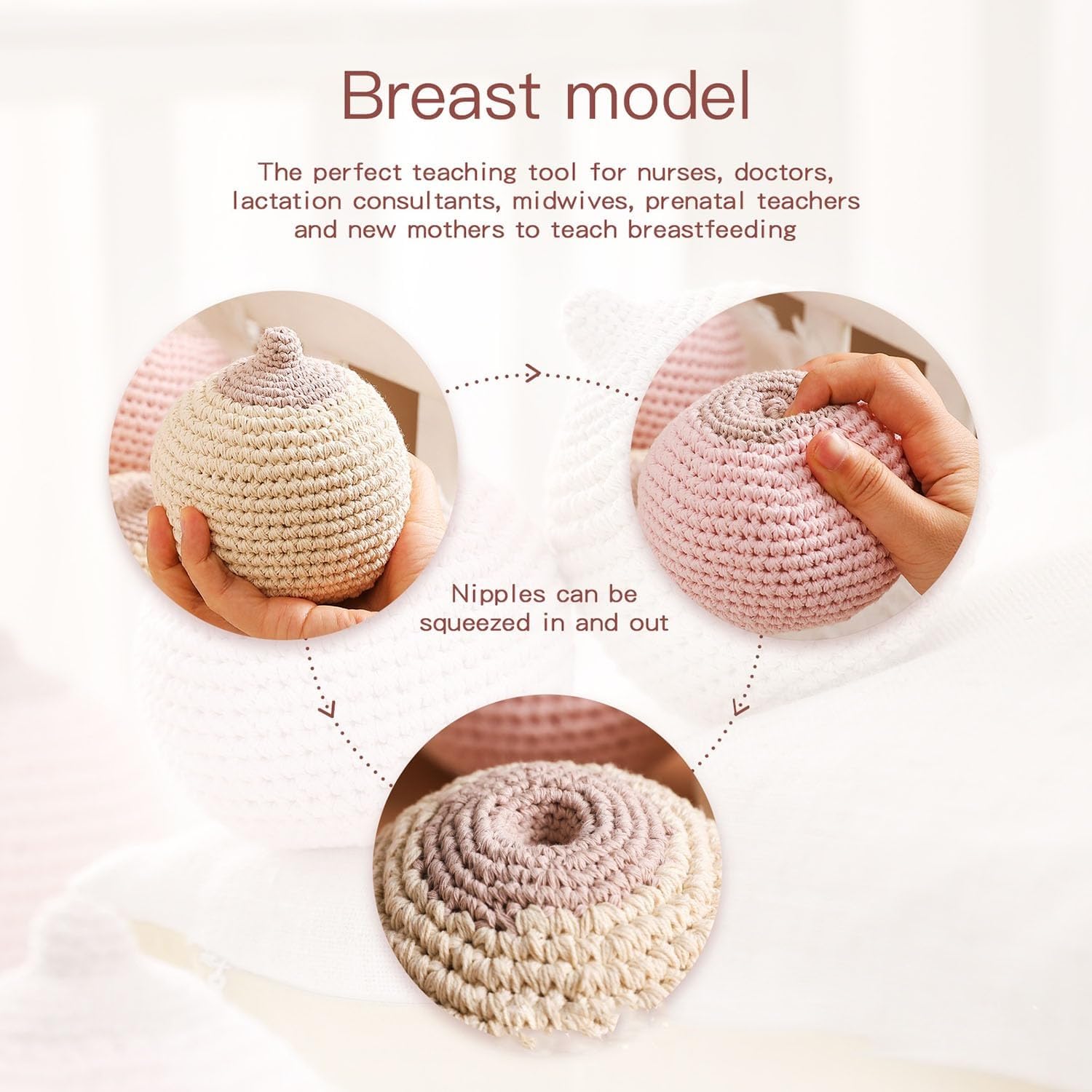 Modelos de simulación de Lactancia Materna de Ganchillo orgánico - Juego de 2 Modelos de Senos de Lactancia(Pink)