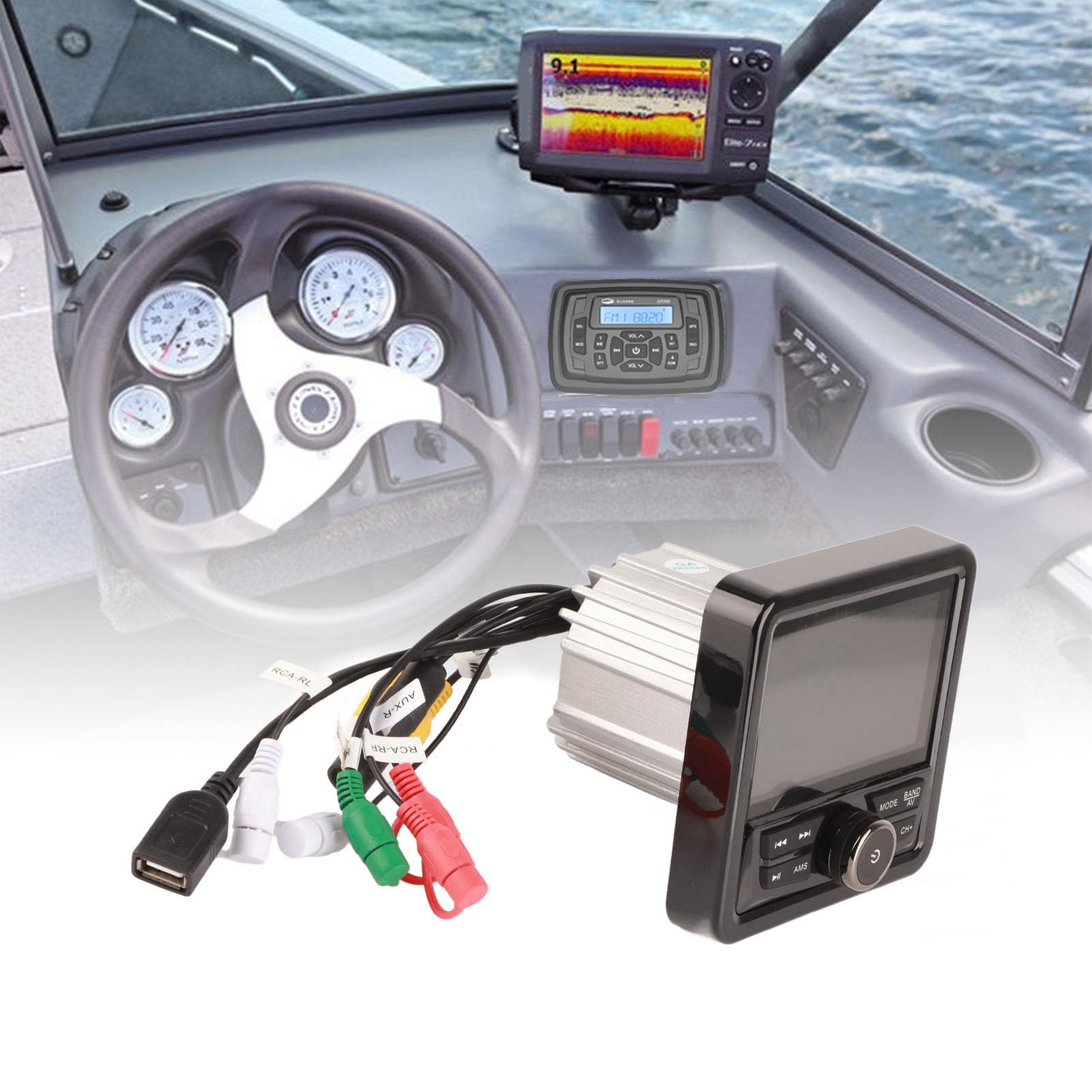 Radio Estéreo con Bluetooth Marino, Radio para Barco, Receptor Estéreo para Coche, Reproductor Multimedia MP3, MP5, Resistente Al Agua, Música sin Pérdidas para Yates y Vehículos
