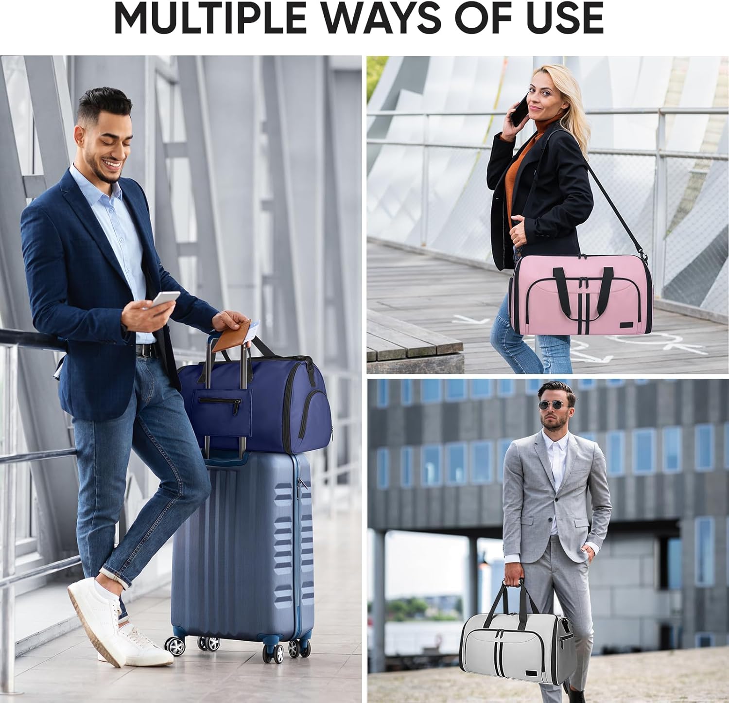 BALEINE Convertible Travel Garment Bag, Travel Suit Bag for Men, 2 in 1 Carry on Garment Bag for Hanging Clothes, Garment Duffel Bag for Travel Business (Gray) - Image 9